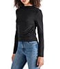 Steve Madden Elvira Knit Jersey Drape Neck Long Sleeve Ruched Top, Color:Black - Image 3