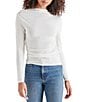 Steve Madden Elvira Knit Jersey Drape Neck Long Sleeve Ruched Top, Color:Whisper White - Image 1