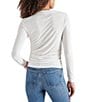Steve Madden Elvira Knit Jersey Drape Neck Long Sleeve Ruched Top, Color:Whisper White - Image 2