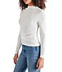 Steve Madden Elvira Knit Jersey Drape Neck Long Sleeve Ruched Top, Color:Whisper White - Image 3