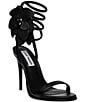 Color:Black - Image 1 - Ennzo Leather Flower Detail Ankle Wrap Dress Sandals