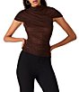 Steve Madden Evereth Rhinestone Mesh Mock Neck Caplet Sleeve Top - Image 1