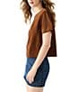 Steve Madden Ezra Faux Suede Crew Neck Short Sleeve Top, Color:Chicory Coffee - Image 3