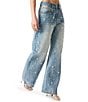 Steve Madden Fianna Pearl Floral Pattern Embellished Barrel Coordinating Jeans, Color:Coastal Buffalo - Image 3