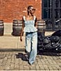 Steve Madden Fianna Pearl Floral Pattern Embellished Barrel Coordinating Jeans, Color:Coastal Buffalo - Image 5