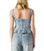 Steve Madden Fiorella Pearl Floral Pattern Embellished Peplum Denim Coordinating Top, Color:Coastal Buffalo - Image 2