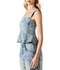 Steve Madden Fiorella Pearl Floral Pattern Embellished Peplum Denim Coordinating Top, Color:Coastal Buffalo - Image 3