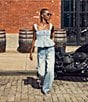 Steve Madden Fiorella Pearl Floral Pattern Embellished Peplum Denim Coordinating Top, Color:Coastal Buffalo - Image 5