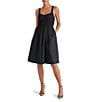 Steve Madden Fleur Poplin Sweetheart Neck Sleeveless Smocked Dress, Color:Black - Image 1