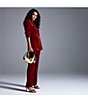 Color:Red - Image 5 - Imann Crushed Velvet Notch Lapel Long Sleeve Tuxedo Coordinating Blazer