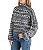 Steve Madden Indie Fair Isle Print Mock Neck Long Sleeve Sweater, Color:Charcoal Grey - Image 3