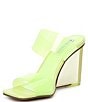 Color:Lime - Image 4 - Isa Clear Square Toe Vinyl Wedge Dress Sandals