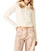 Steve Madden Jadie Faux Fur Collared Long Sleeve Button Front Cropped Cardigan - Image 1