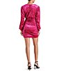 Color:Fuschia - Image 2 - Kali Velvet V-Neck Long Sleeve Ruched Mini Dress