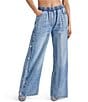 Steve Madden Keenie Wide Leg Side Snap Button Pants, Color:Medium Blue - Image 1