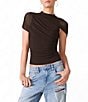 Steve Madden Kerry Mesh Mock Neck Wrap Short Sleeve Knit Top - Image 1