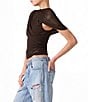 Steve Madden Kerry Mesh Mock Neck Wrap Short Sleeve Knit Top - Image 3