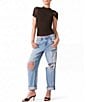 Steve Madden Kerry Mesh Mock Neck Wrap Short Sleeve Knit Top - Image 4