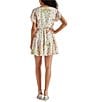Color:Whisper White - Image 2 - Kirsty Floral Print V-Neck Short Sleeve Cinched Tie Waist Mini A-Line Dress