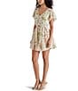 Color:Whisper White - Image 3 - Kirsty Floral Print V-Neck Short Sleeve Cinched Tie Waist Mini A-Line Dress