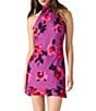Steve Madden Lara Satin Floral Print High Neck Sleeveless Mini Dress, Color:Deco Rose - Image 1