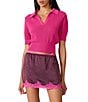 Steve Madden Lark Knit Contrast Stitched Polo Collar Short Sleeve Crop Sweater - Image 1