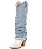 Color:Denim - Image 4 - Lassy Denim Mixed Media Western Fold Over Boots