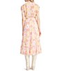Color:Pink Multi - Image 2 - Leigh Floral Print Crinkle Chiffon V-Neck Short Sleeve Midi Dress