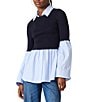 Steve Madden Lenny Collared Long Sleeve Mixed Media Top - Image 1