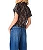 Steve Madden Lolanie Floral Printed Bow Tie High Neck Short Bubble Sleeve Top - Image 2