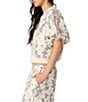 Steve Madden Lyonie Patterned V-Neck Short Puff Sleeve Coordinating Bomber Jacket - Image 3