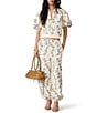 Steve Madden Lyonie Patterned V-Neck Short Puff Sleeve Coordinating Bomber Jacket - Image 4