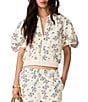 Steve Madden Lyonie Patterned V-Neck Short Puff Sleeve Coordinating Bomber Jacket - Image 1