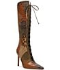 Steve Madden Marelyn Patchwork Pointed Toe Lace Up Tall Boots - Image 1