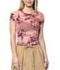 Steve Madden Mesh Flocked Floral Print Crew Neck Short Sleeve T-Shirt, Color:Pale Mauve - Image 1