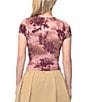 Steve Madden Mesh Flocked Floral Print Crew Neck Short Sleeve T-Shirt, Color:Pale Mauve - Image 2