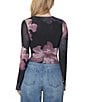 Steve Madden Mesh Floral Printed Long Bell Sleeve Top, Color:Black Beauty - Image 2