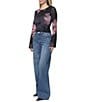 Steve Madden Mesh Floral Printed Long Bell Sleeve Top, Color:Black Beauty - Image 3