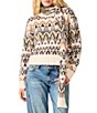 Steve Madden Mindie Patterned Scarf Crew Neck Long Sleeve Sweater - Image 1