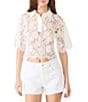 Steve Madden Monette Floral Lace Collared Short Sleeve Coordinating Top - Image 1