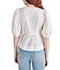 Steve Madden Paula Eyelet Crew Neck Short Sleeve Tie Front Top, Color:White - Image 2