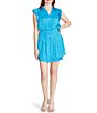 Color:Aruba Blue - Image 1 - Prairie Dreams Satin V-Neck Ruffle Cap Sleeve Mini Dress