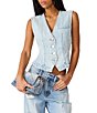 Steve Madden Pressley V-Neck Sleeveless Button Up Peplum Denim Vest - Image 1
