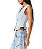 Steve Madden Pressley V-Neck Sleeveless Button Up Peplum Denim Vest - Image 3