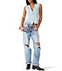 Steve Madden Pressley V-Neck Sleeveless Button Up Peplum Denim Vest - Image 4