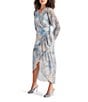 Steve Madden Renata Lurex Chiffon Printed V Neck Long Sleeve High Low Midi Dress, Color:Multi - Image 3
