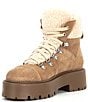 Color:Oatmeal - Image 4 - Reyen Suede Faux Shearling Cold Weather Lug Sole Platform Booties