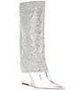 Color:Silver - Image 1 - Riski Metallic Leather Rhinestone Foldover Tall Wedge Boots