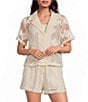 Steve Madden Sandra Collared Short Sleeve Button Front Coordinating Crochet Fish Top - Image 1