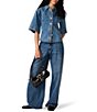 Steve Madden Savy Collared Elbow Sleeve Button Front Denim Top - Image 3
